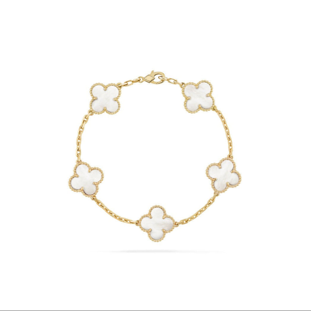 14ct Clover Charm Bracelet/Pearl